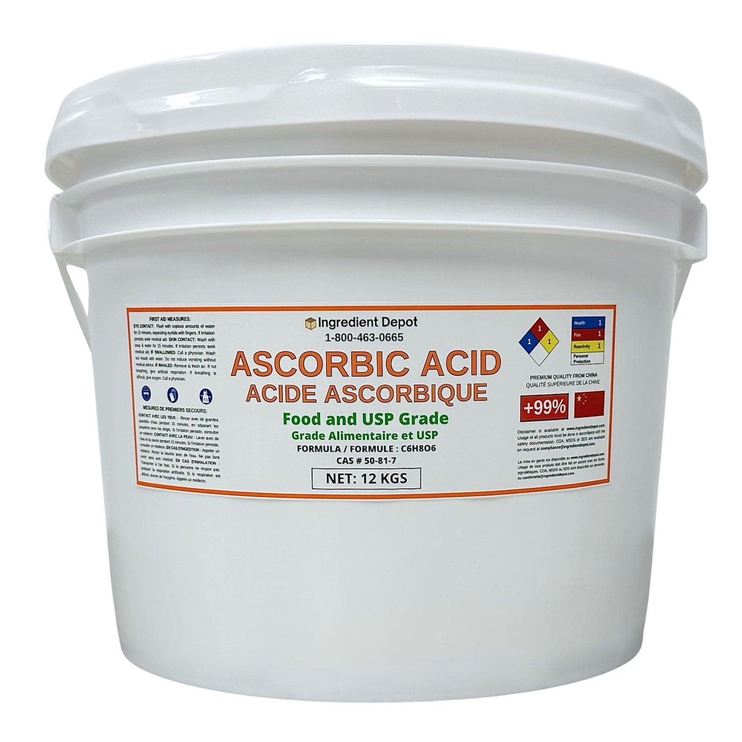 Ascorbic Acid (Vitamin C), Food and USP Grade 12 kgs - IngredientDepot.com