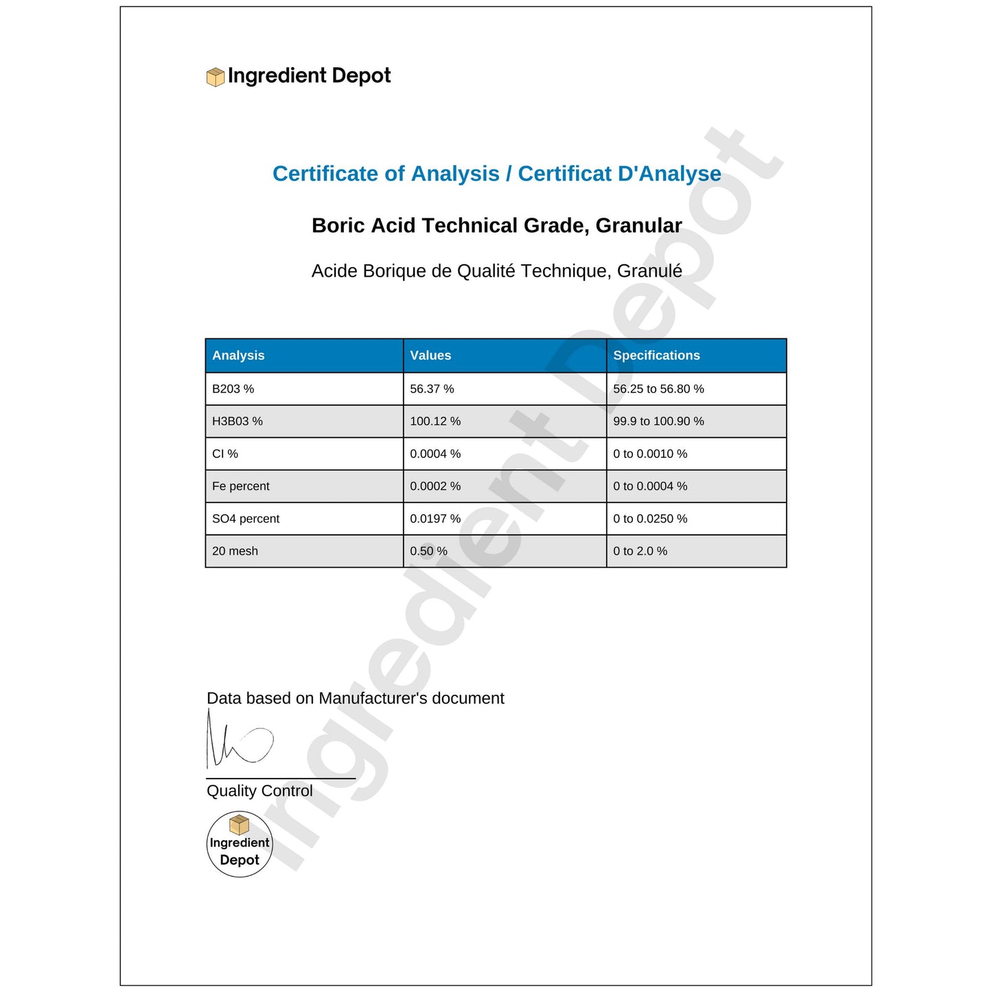 Boric Acid Technical Grade & Granular Free-Flowing 4 kgs COA