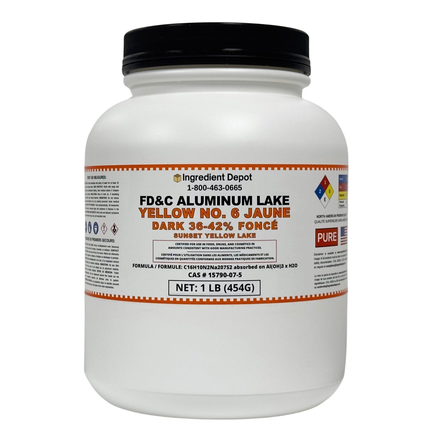 Yellow No. 6 FD&C Aluminum Lake Dark (36-42%) Sunset Yellow 1 lb (454g)