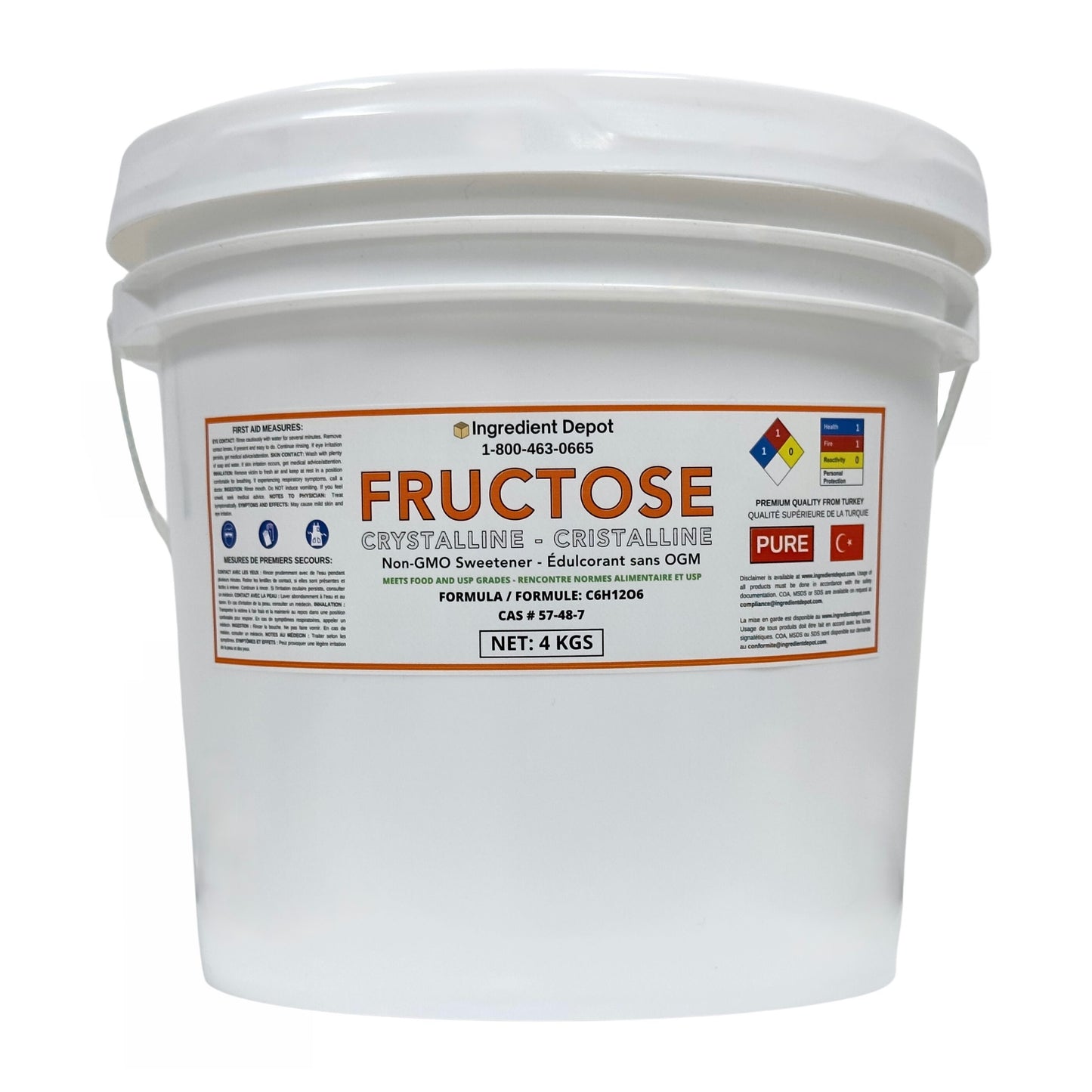 Fructose Crystalline, Food and USP Grade, Non-GMO 4 kgs - IngredientDepot.com