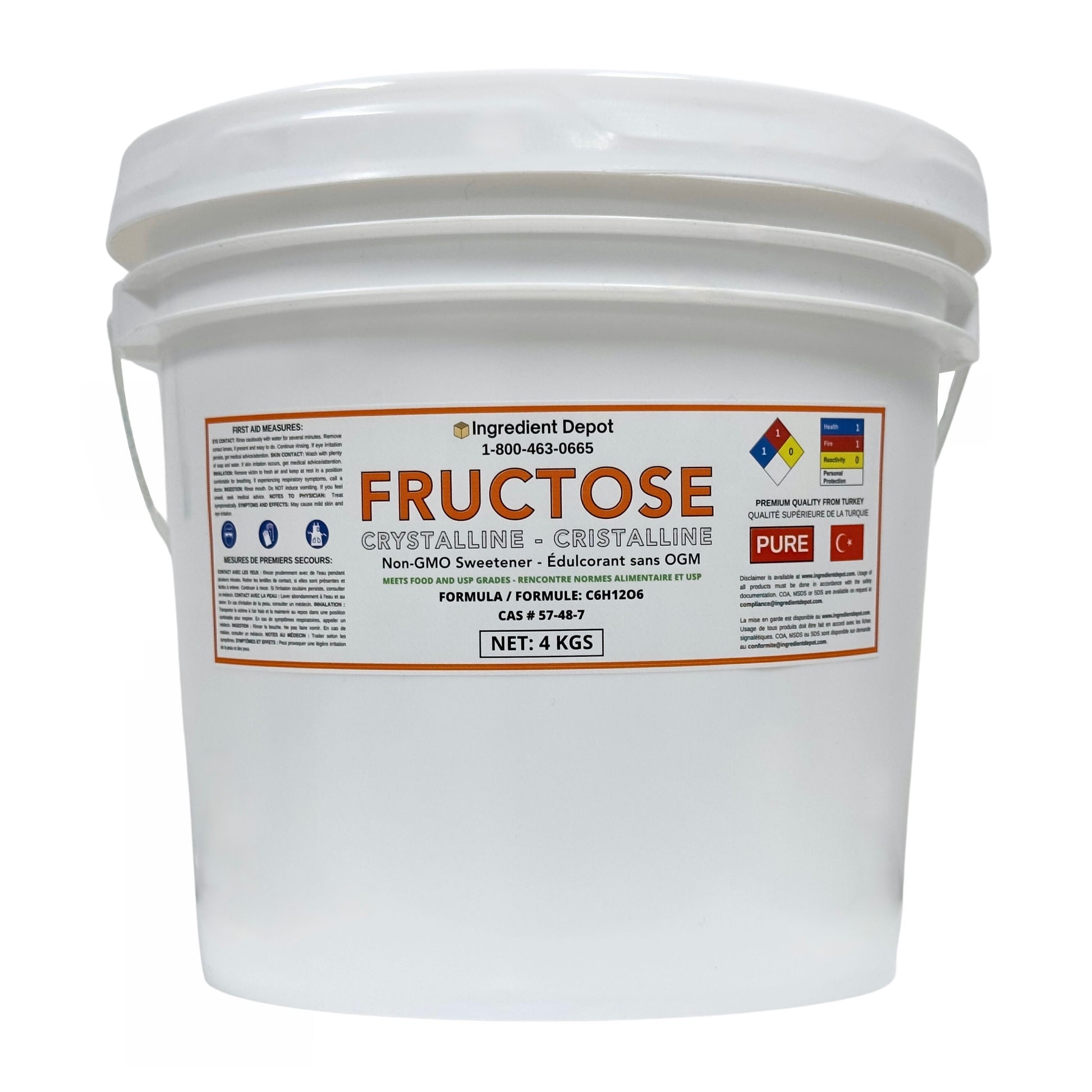 Fructose Crystalline, Food and USP Grade, Non-GMO 4 kgs - IngredientDepot.com