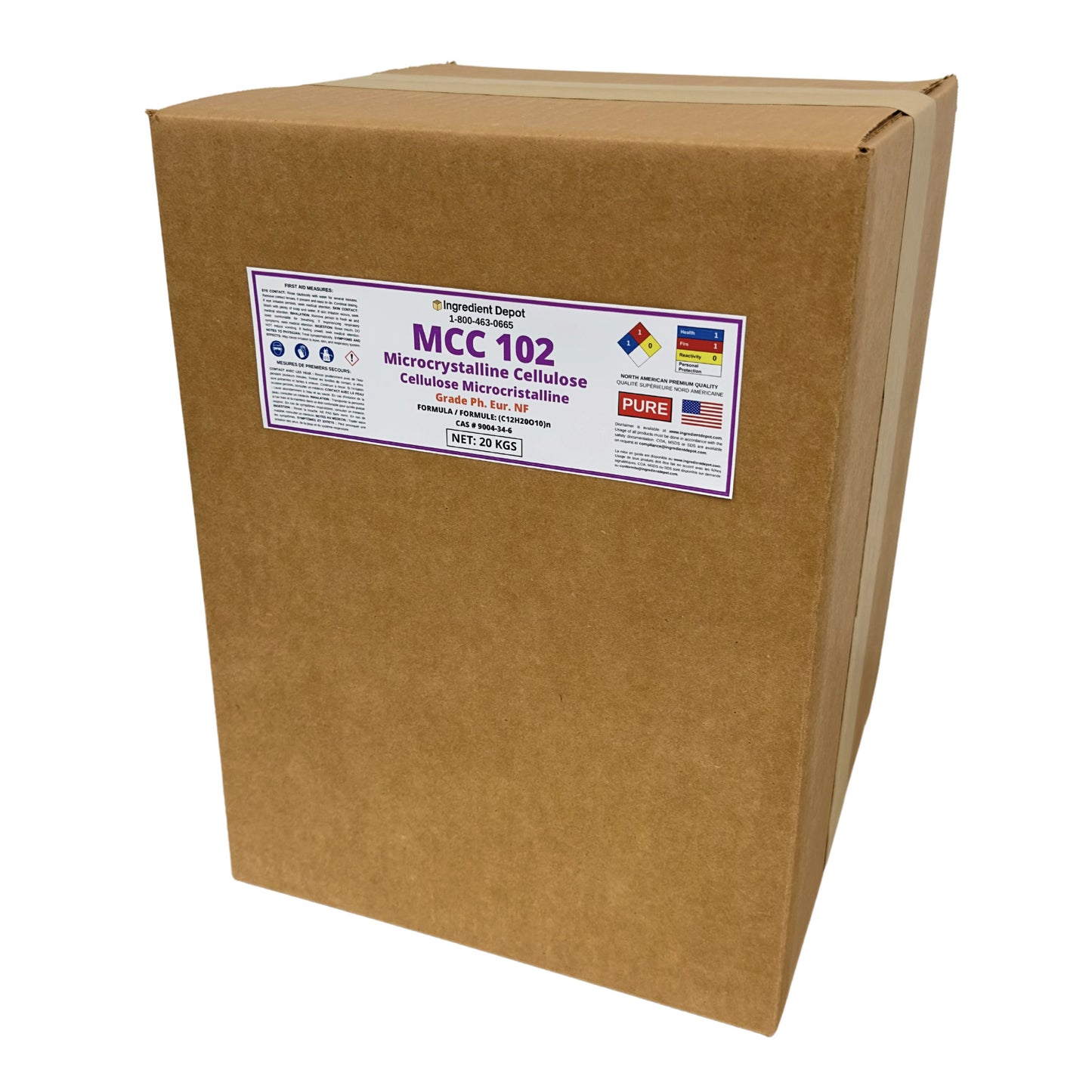 MCC 102 Microcrystalline Cellulose 20 kgs from North America - IngredientDepot.com