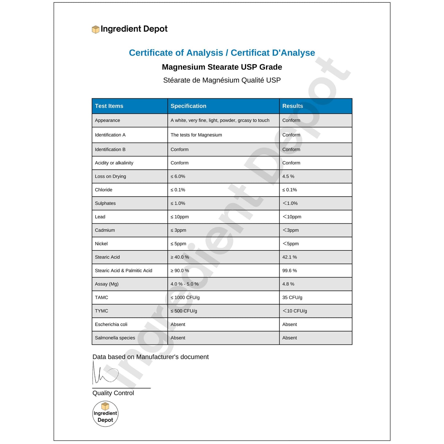 Magnesium Stearate USP Grade 2 kgs - IngredientDepot.com