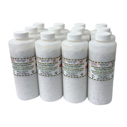 Potassium Hydroxide (KOH or Caustic Potash) Flakes 12 Jars