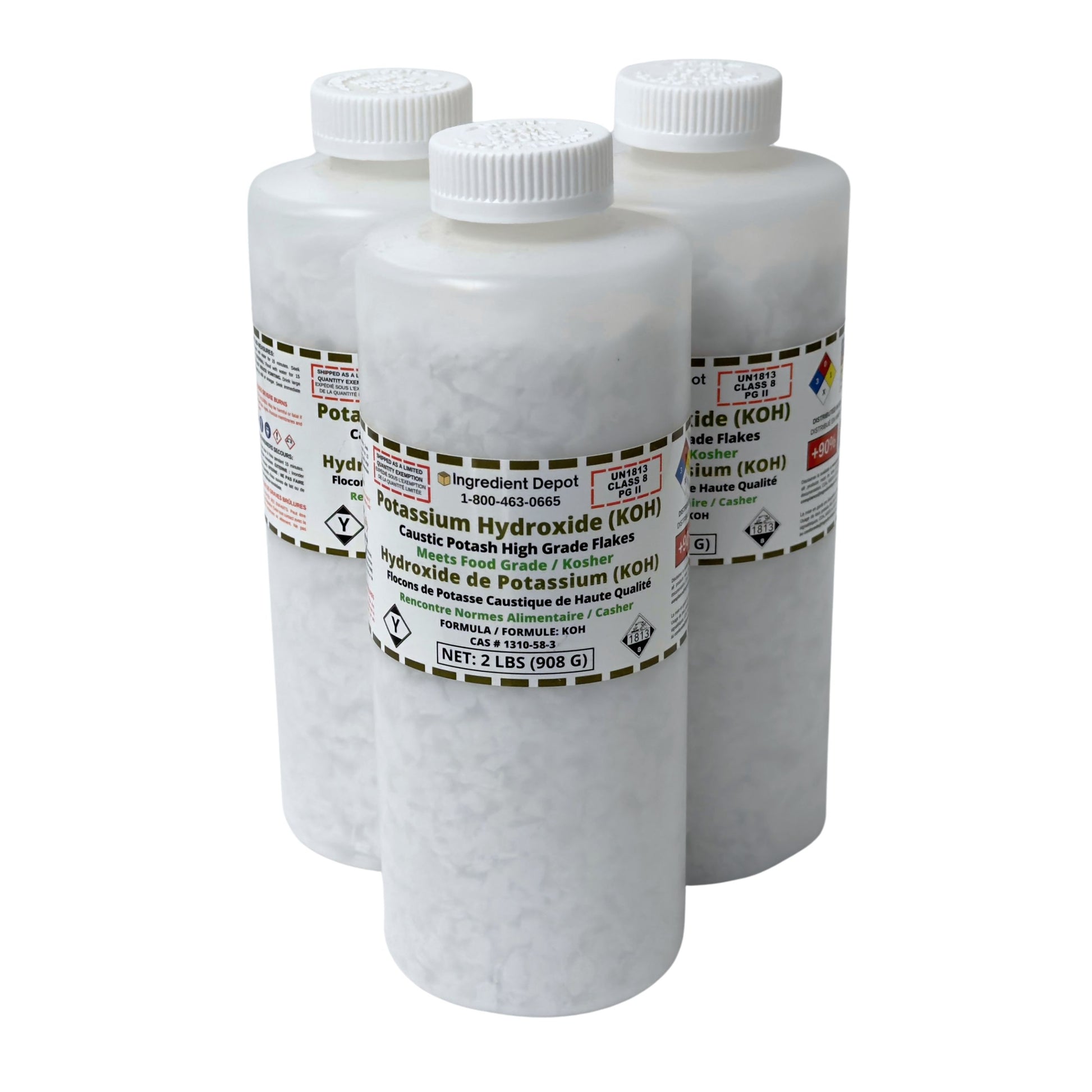 Potassium Hydroxide (KOH or Caustic Potash) Flakes 3 Jars