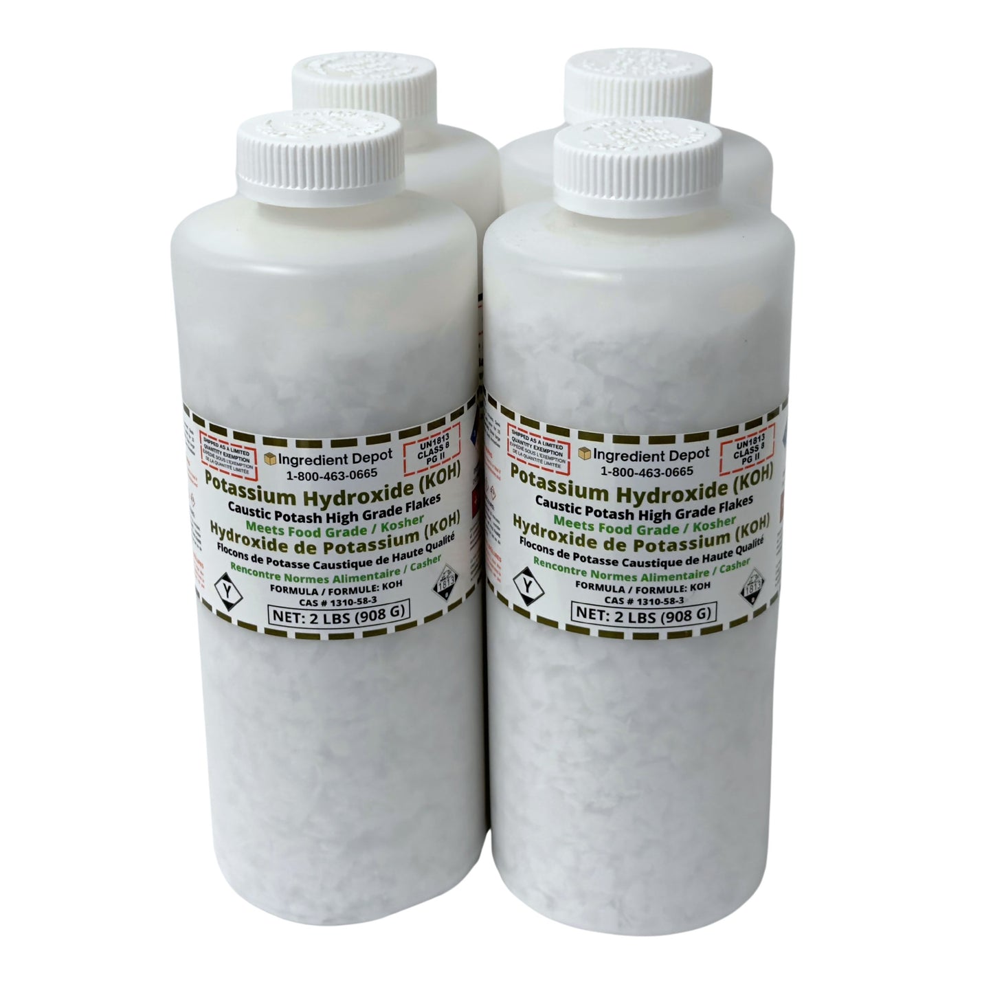 Potassium Hydroxide (KOH or Caustic Potash) Flakes 4 Jars