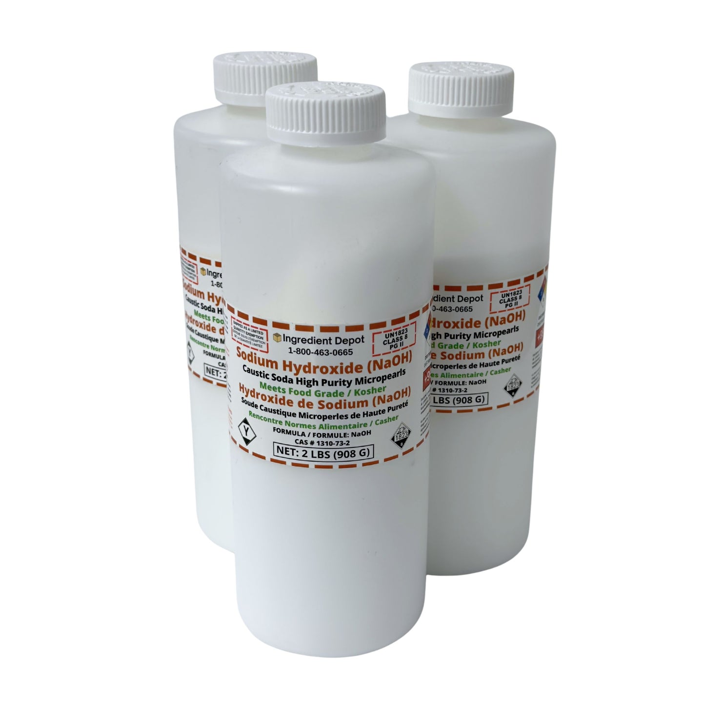 Sodium Hydroxide (NaOH or Caustic Soda) Micropearls 3 Jars