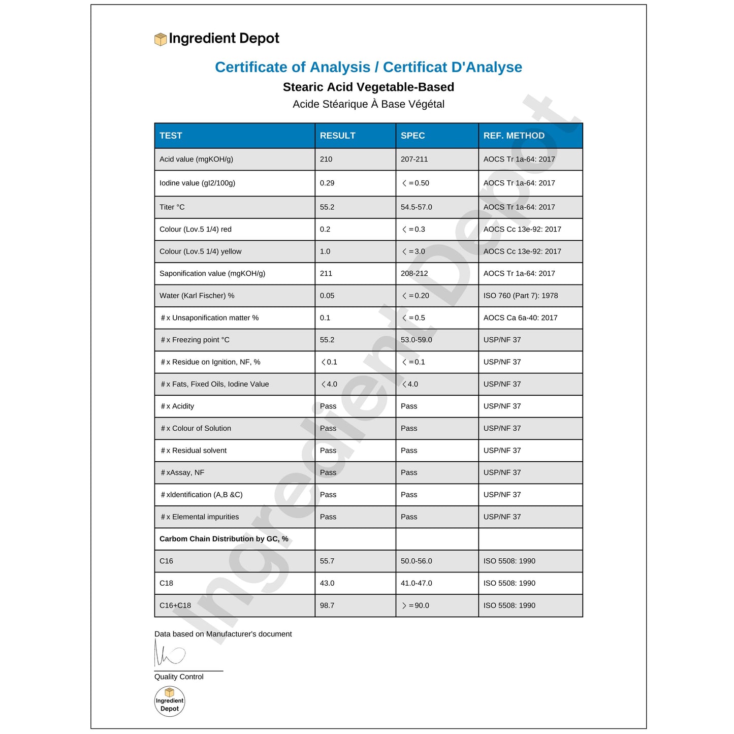 Stearic Acid, Vegetable-Based, NF and Food Grade 1 kg - IngredientDepot.com