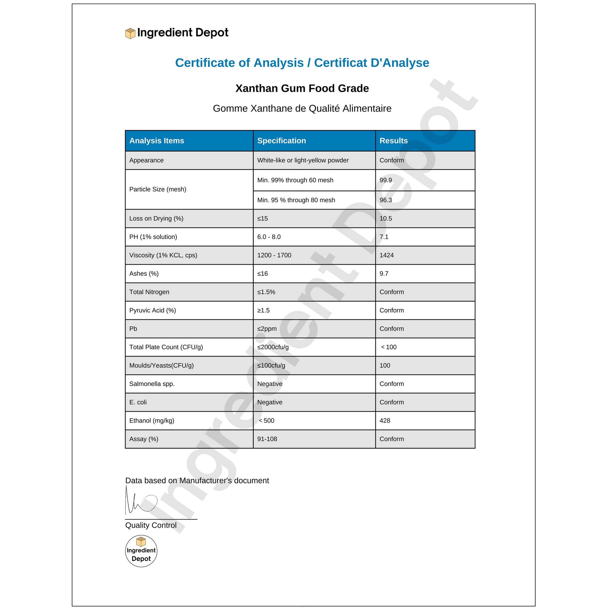 Xanthan Gum Food Grade (China) 1 kg COA