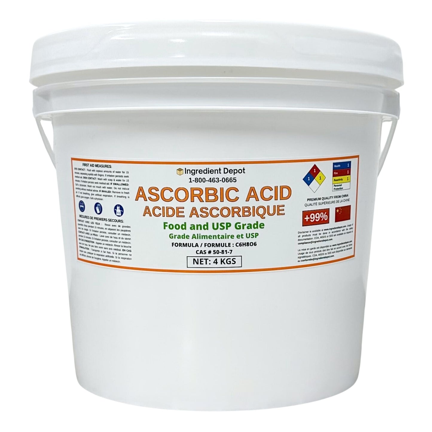 Acide Ascorbique (Vitamine C) Grade Alimentaire et USP 4 kgs