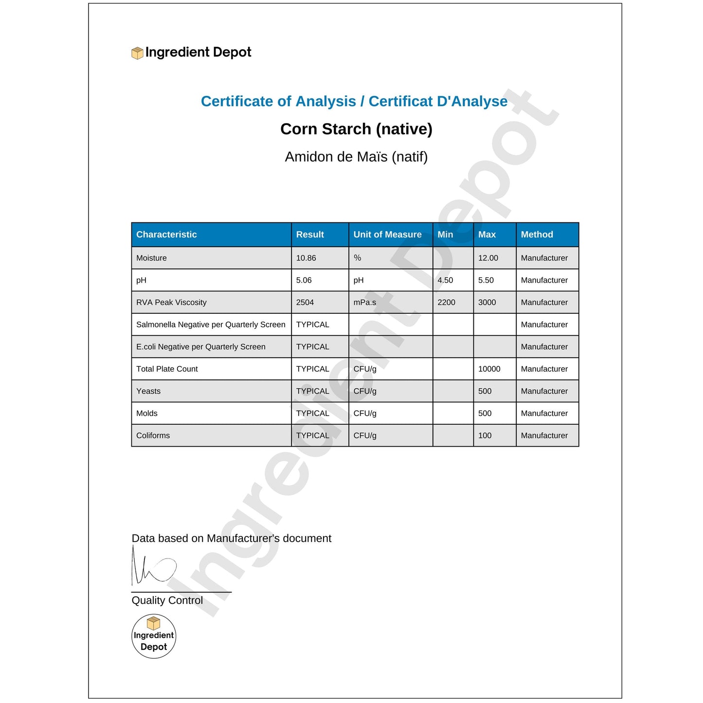 Corn Starch 100% Native, Food Grade 22.68 kgs