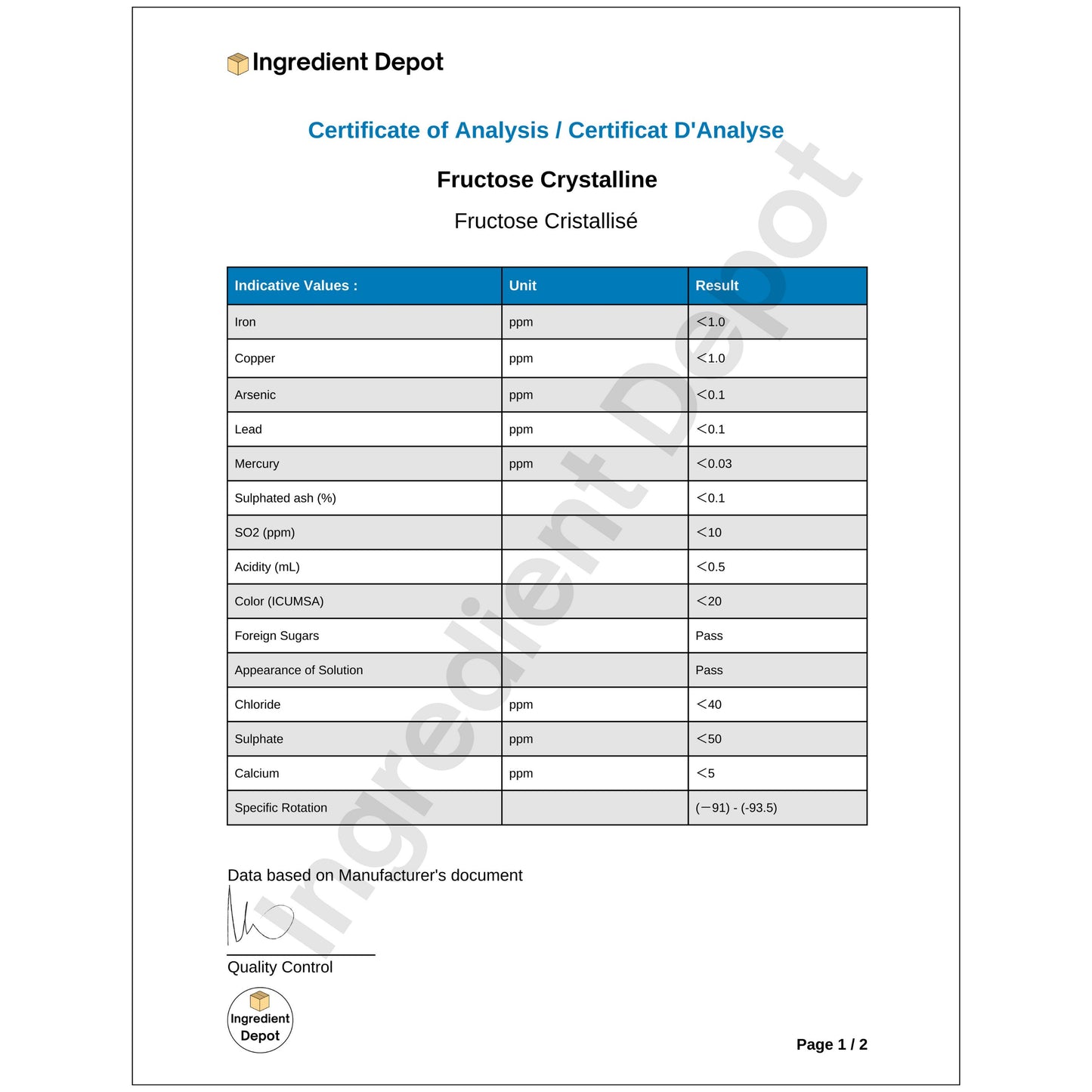 Fructose Crystalline, Food and USP Grade, Non-GMO 1 kg - IngredientDepot.com