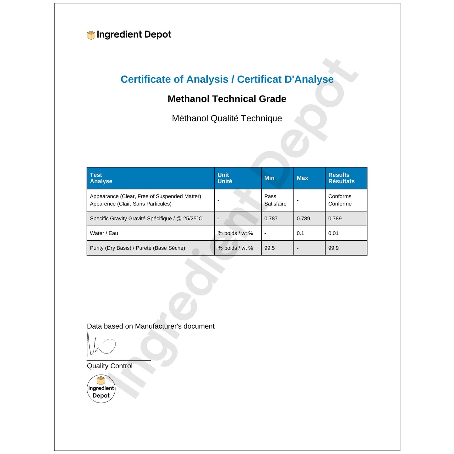 Methanol Technical Grade 200 litres - IngredientDepot.com