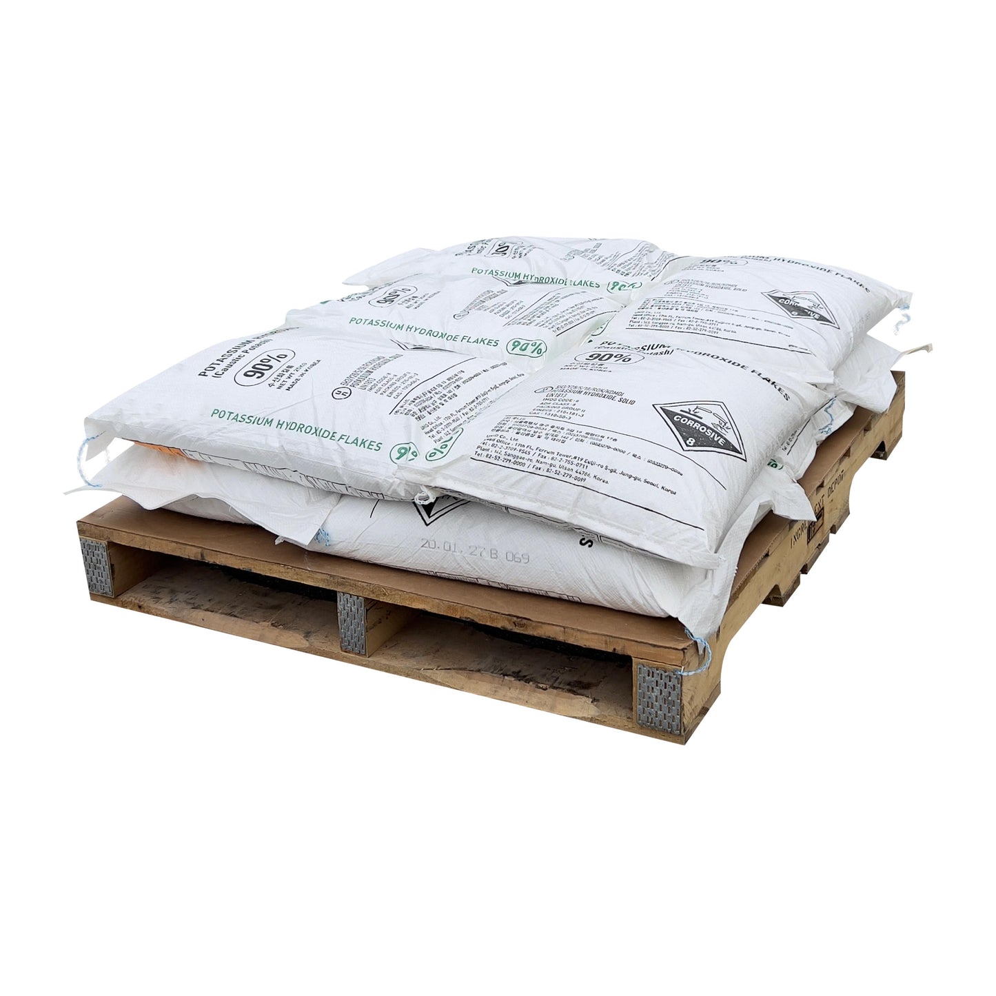 Potassium Hydroxide (Caustic Potash or KOH) Flakes - 22.68 kgs Bag(s) on a Pallet - IngredientDepot.com