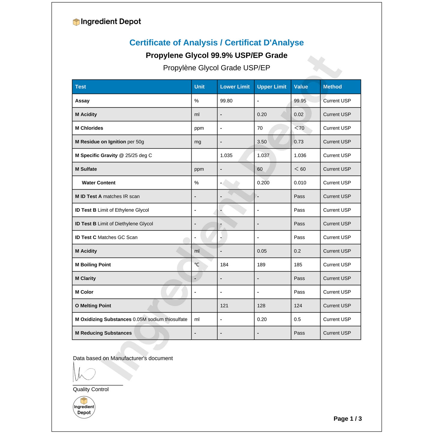 Propylene Glycol 99.9% USP/EP Grade 2.5 litres - IngredientDepot.com