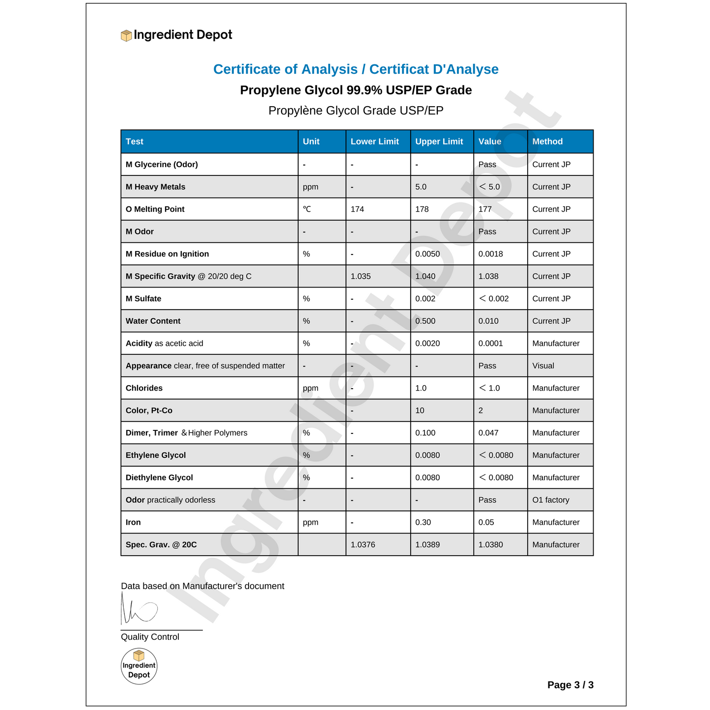 Propylene Glycol 99.9% USP/EP Grade 2.5 litres - IngredientDepot.com