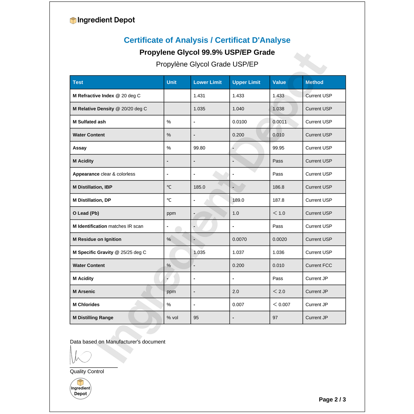 Propylene Glycol 99.9% USP/EP Grade 4 litres - IngredientDepot.com