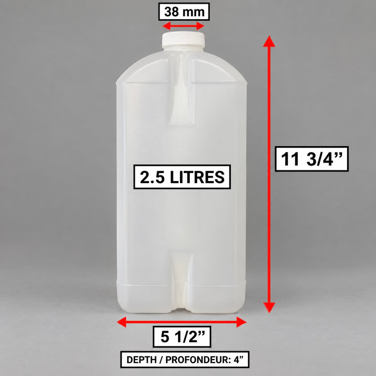 Contenants en plastique PEHD de 2,5 L et bouchons blancs — Lot de 24