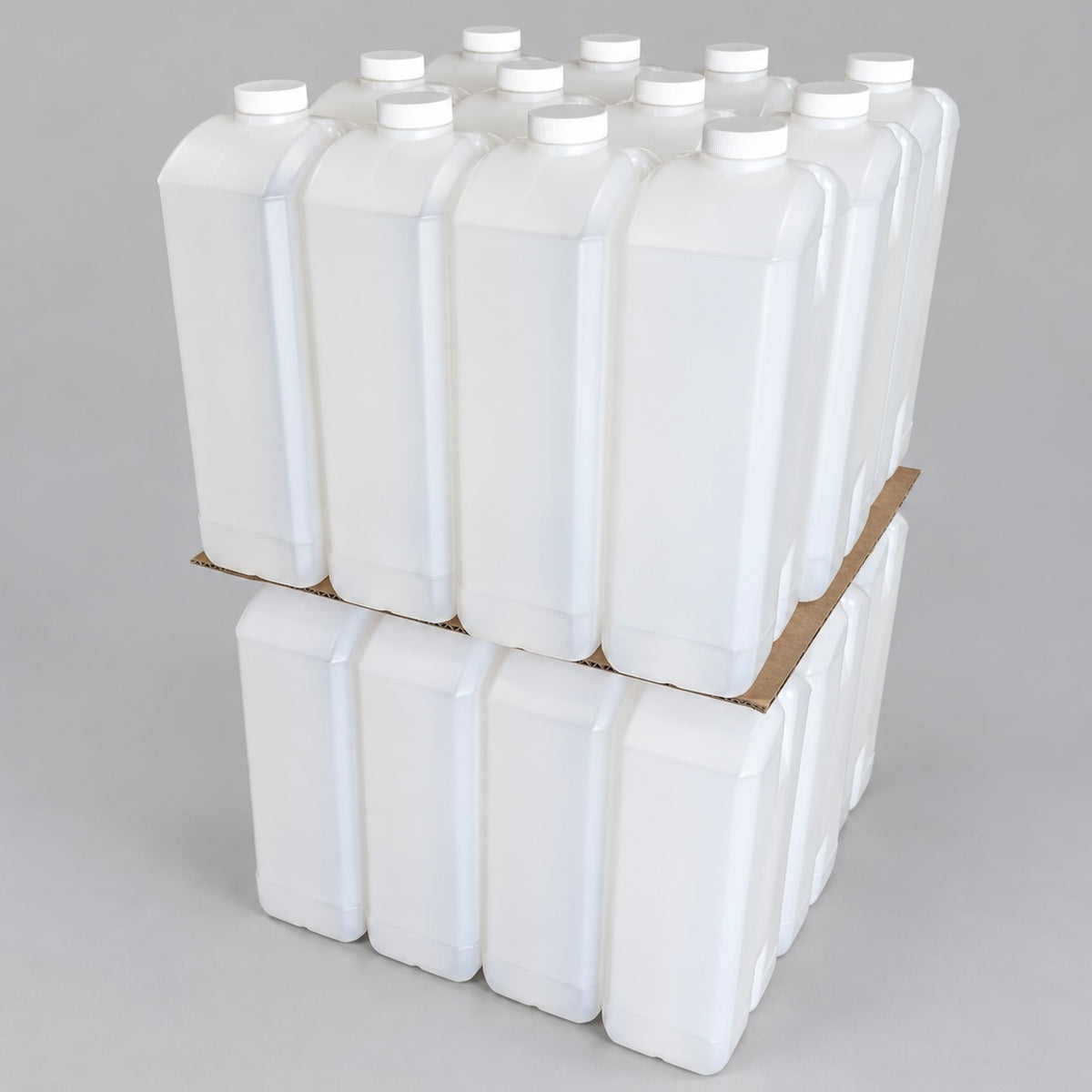 Contenants en plastique PEHD de 2,5 L et bouchons blancs — Lot de 24