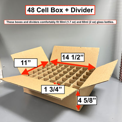 Boîtes pour bouteilles en verre de 60 ml (2 oz) et séparateurs à 48 cellules — Lot de 25