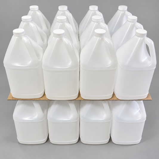 Bidons en plastique PEHD de 4 L et bouchons blancs — Lot de 24