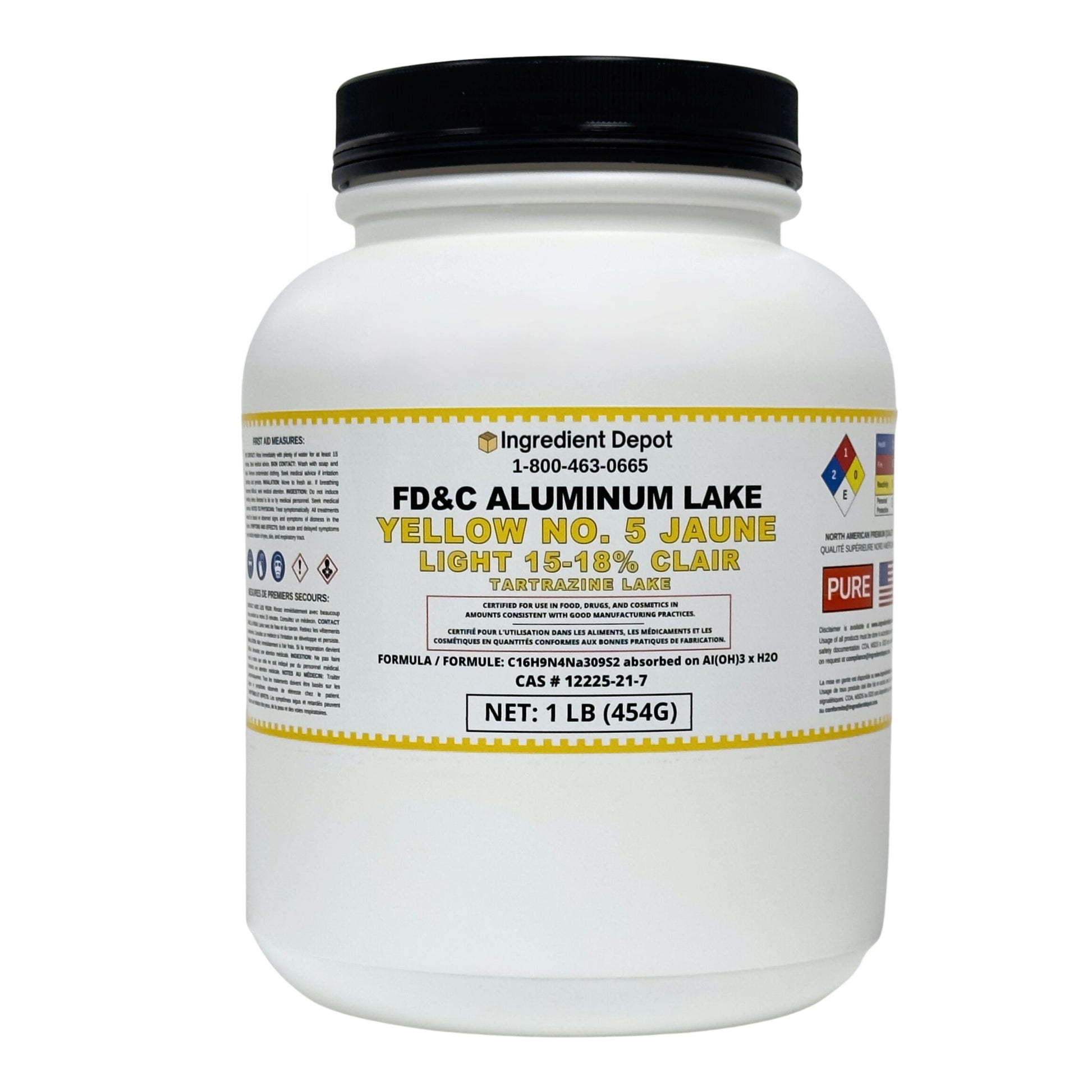 Yellow No. 5 FD&C Aluminum Lake Light (15-18%) Tartrazine 1 lb (454g) - IngredientDepot.com
