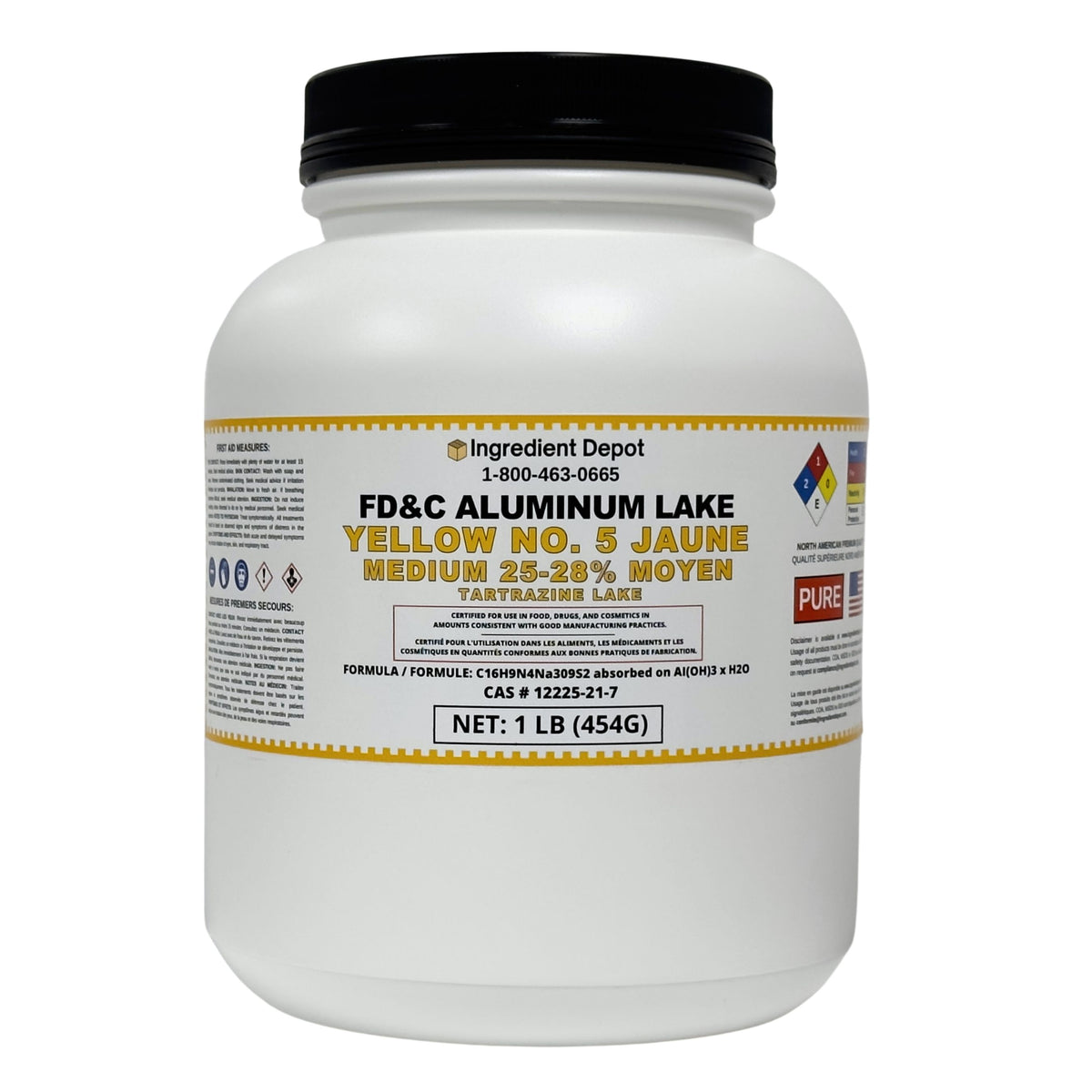 Yellow No. 5 FD&amp;C Aluminum Lake Medium (25-28%) Tartrazine 1 lb (454g)