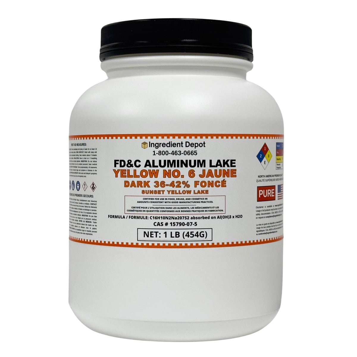 Yellow No. 6 FD&amp;C Aluminum Lake Dark (36-42%) Sunset Yellow 1 lb (454g)