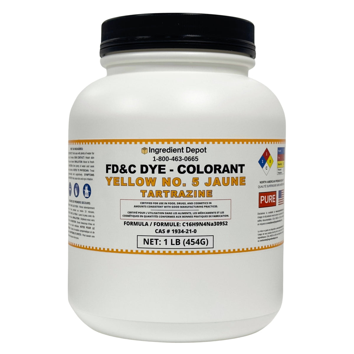 Yellow No. 5 FD&C Dye (Tartrazine) 1 lb (454g) – Ingredient Depot