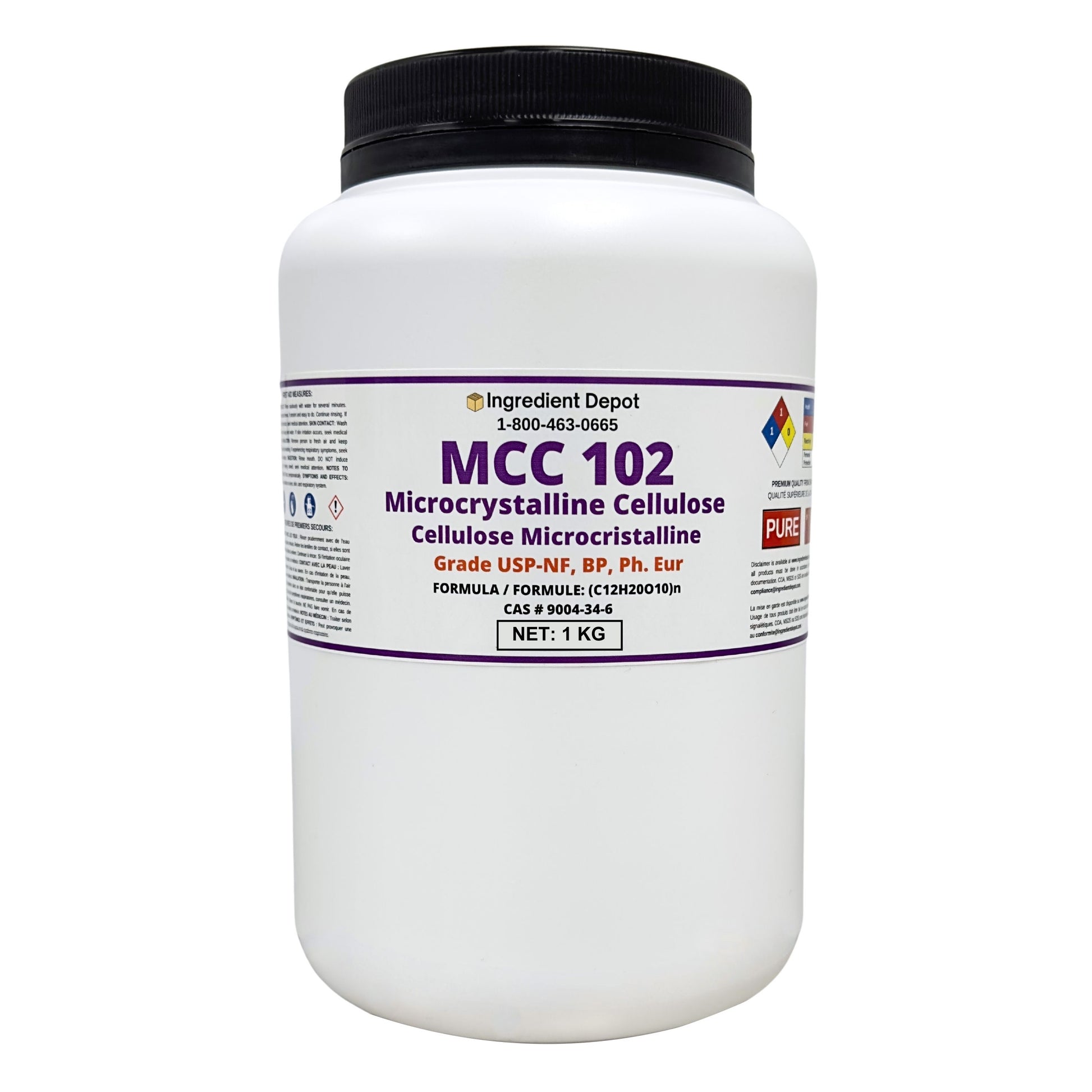 MCC 102 Microcrystalline Cellulose 1 kg - IngredientDepot.com