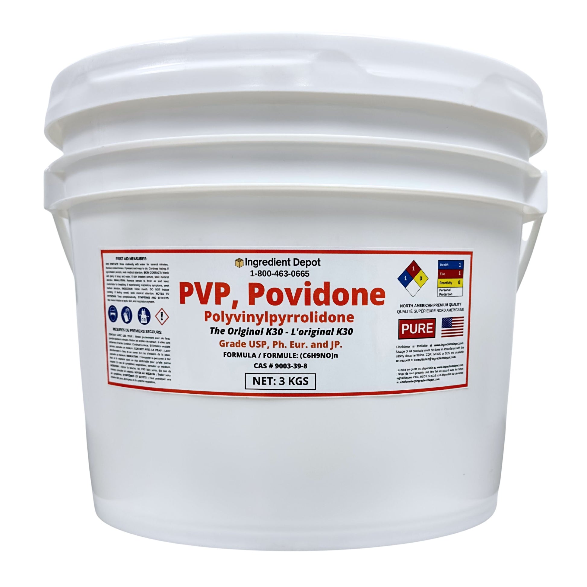 PVP Original K30, Povidone, Polyvinylpyrrolidone 3 kgs - IngredientDepot.com