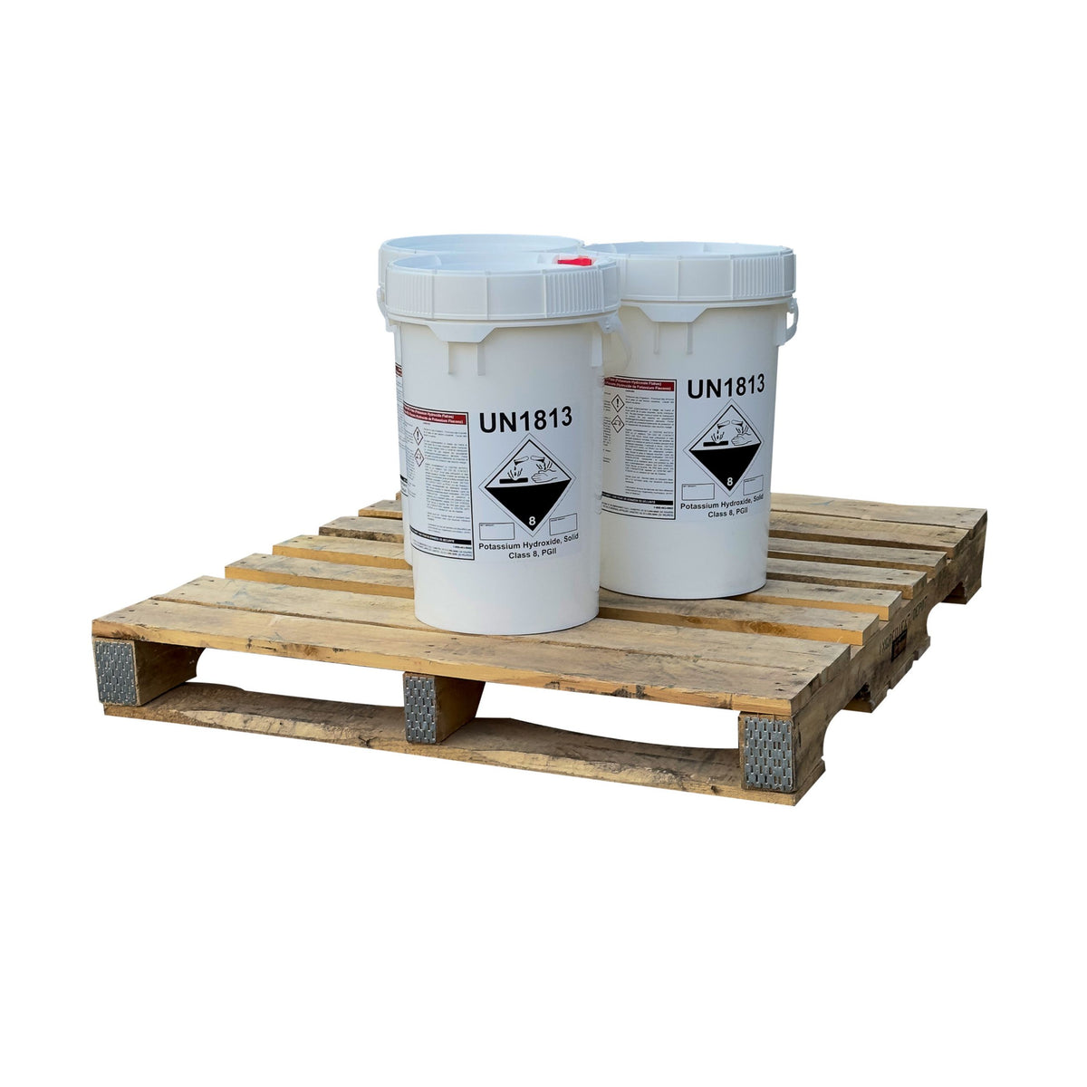 Potassium Hydroxide (Caustic Potash or KOH) Flakes - 150 lbs 3 Pails on a Pallet