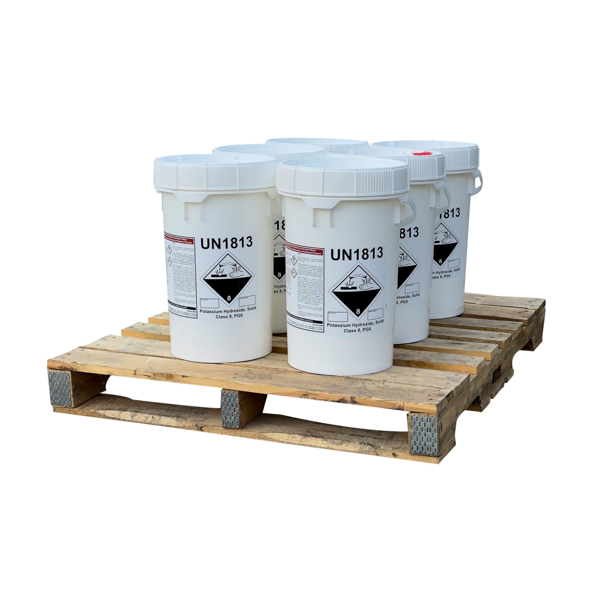 Potassium Hydroxide (Caustic Potash or KOH) Flakes - 22.68 kgs Pail(s) on a Pallet - IngredientDepot.com