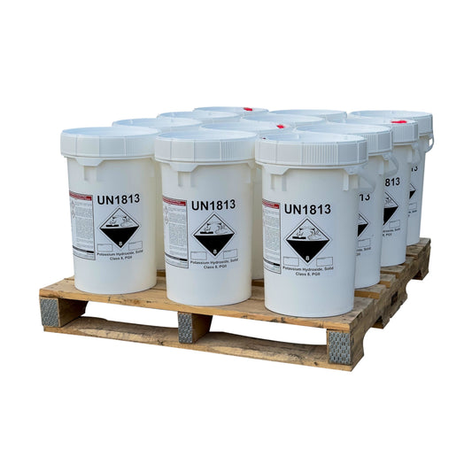 Potassium Hydroxide (Caustic Potash or KOH) Flakes - 22.68 kgs Pail(s) on a Pallet - IngredientDepot.com