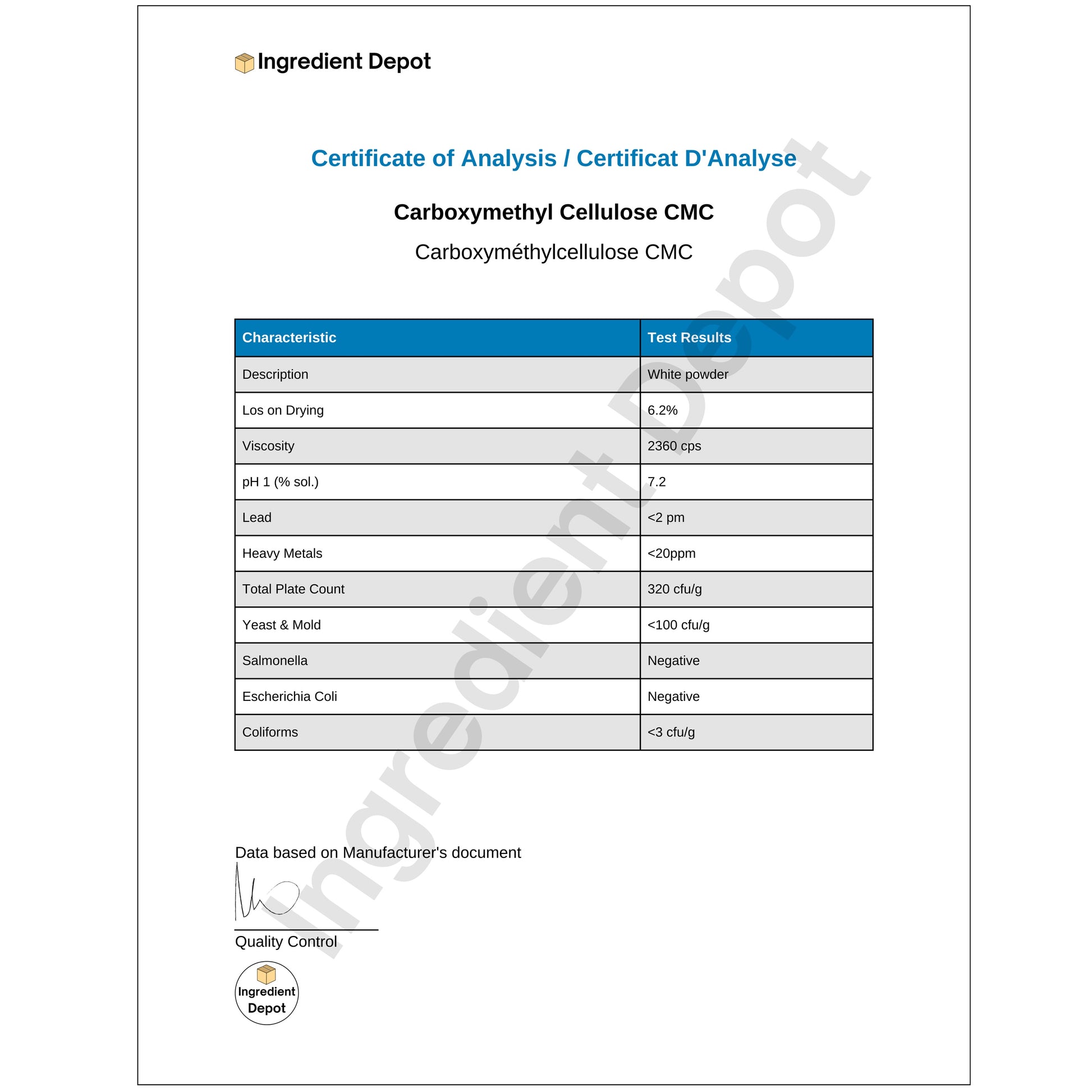 Carboxymethyl Cellulose CMC - USP/NF Grade 7 kgs - Ingredient Depot
