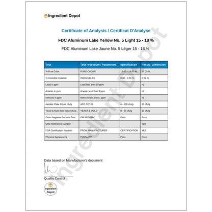 Yellow No. 5 FD&C Aluminum Lake Light (15-18%) Tartrazine 1 lb (454g)