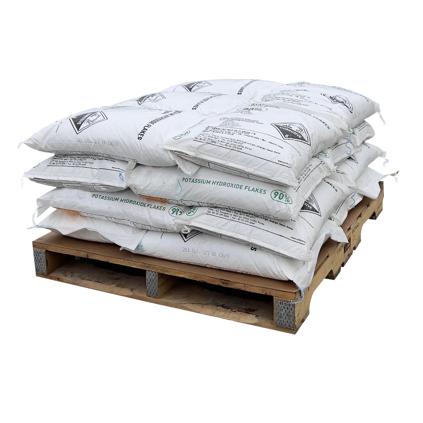 Potassium Hydroxide (Caustic Potash or KOH) Flakes - 22.68 kgs Bag(s) on a Pallet - IngredientDepot.com