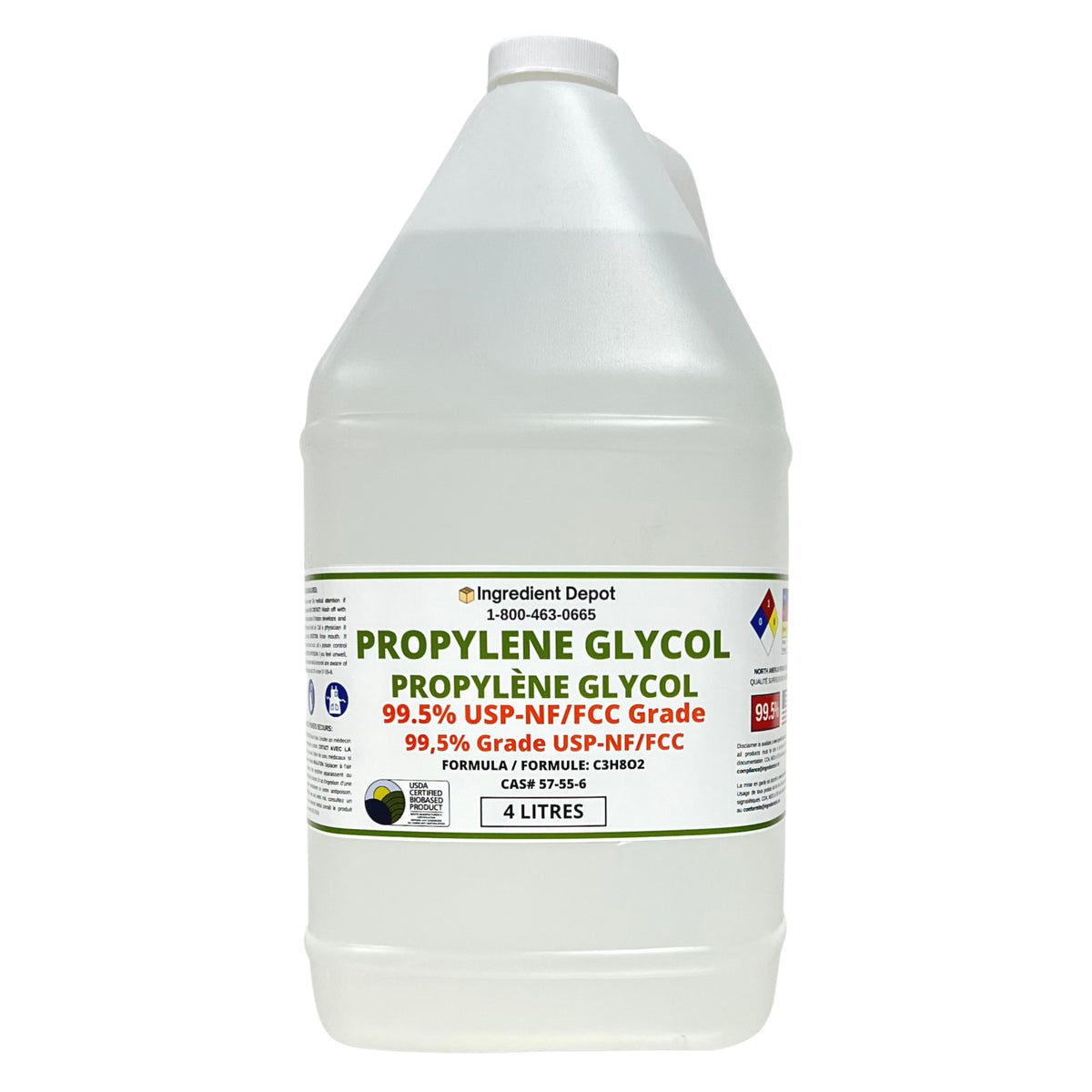 Propylene Glycol 99.5% USP Grade BioBased 4 litres