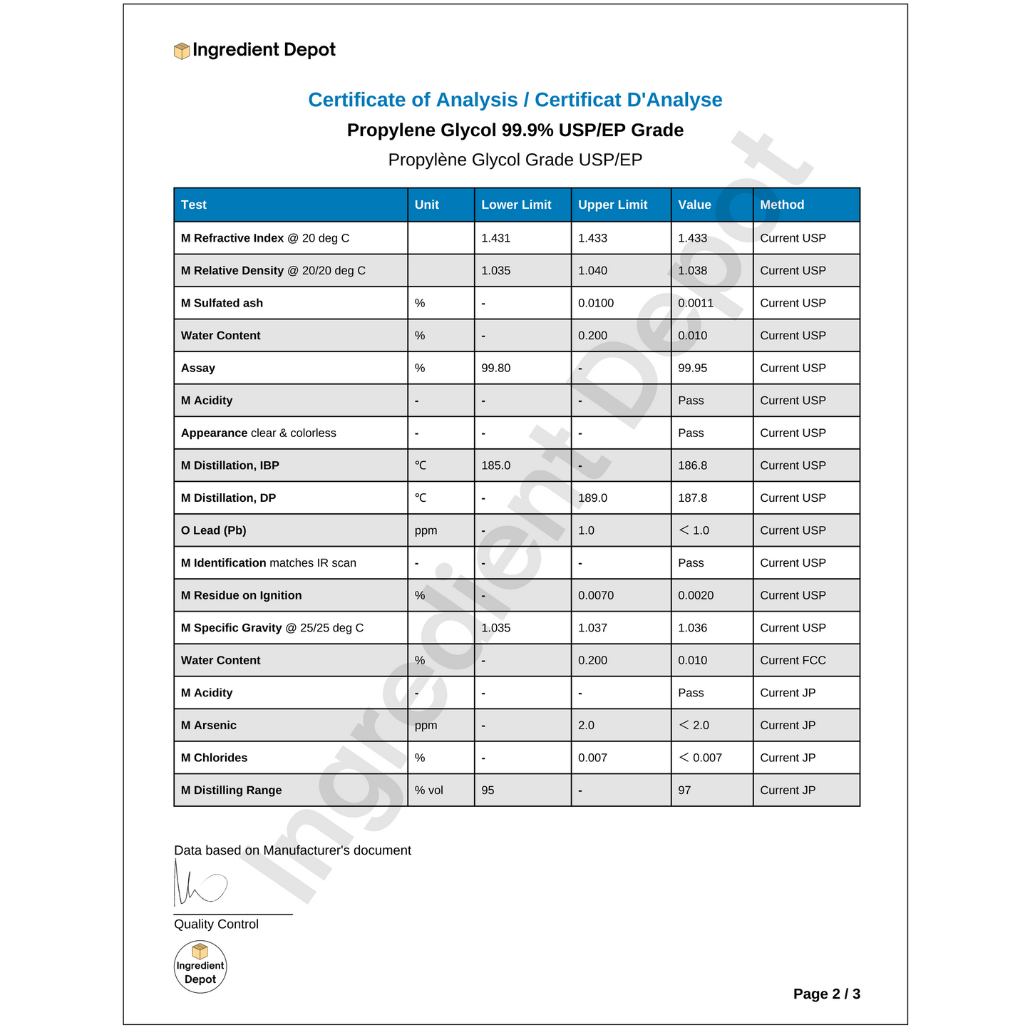 Propylene Glycol 99.9% USP/EP Grade 2.5 litres - IngredientDepot.com