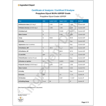 Propylene Glycol 99.9% USP/EP Grade 2.5 litres - IngredientDepot.com