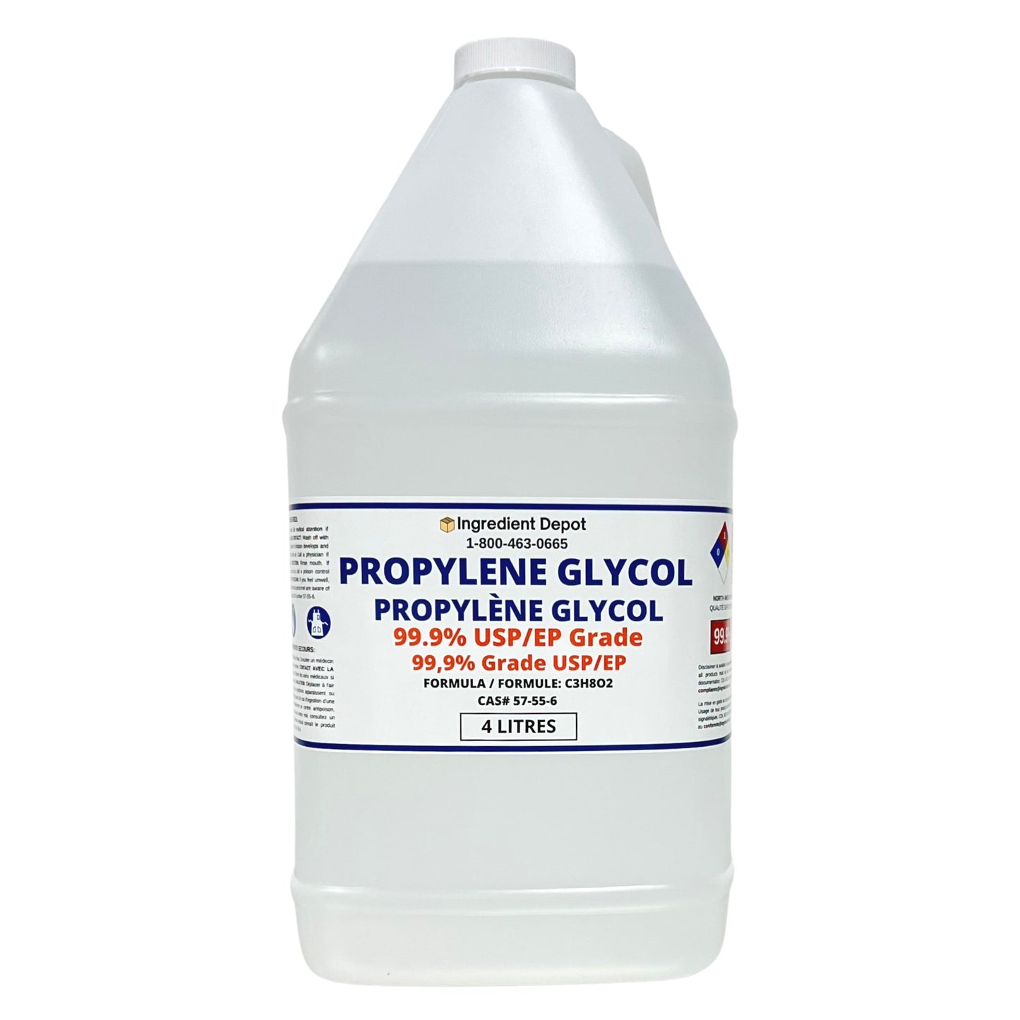 Propylene Glycol 99.9% USP/EP Grade 4 litres - IngredientDepot.com