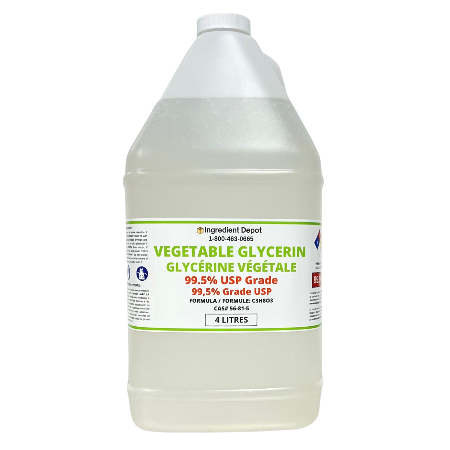 Vegetable Glycerin 99.5% USP Grade 4 litres - IngredientDepot.com